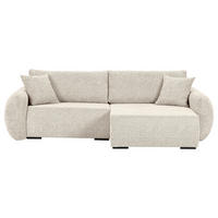 ECKSOFA Beige Flachgewebe Zierkissen, Rückenkissen, Bettkasten, Schlaffunktion, Rücken echt, Liegefläche im Originalstoff  - Beige/Schwarz, KONVENTIONELL, Kunststoff/Textil (250/145cm) - Carryhome