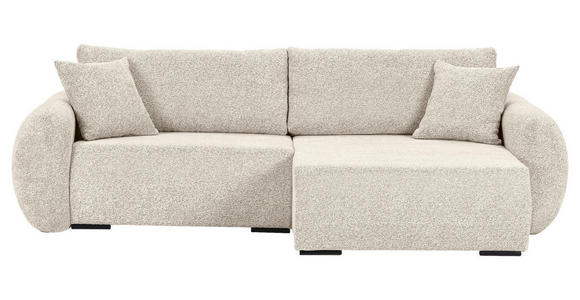 ECKSOFA Beige Flachgewebe Zierkissen, Rückenkissen, Bettkasten, Schlaffunktion, Rücken echt, Liegefläche im Originalstoff  - Beige/Schwarz, KONVENTIONELL, Kunststoff/Textil (250/145cm) - Carryhome