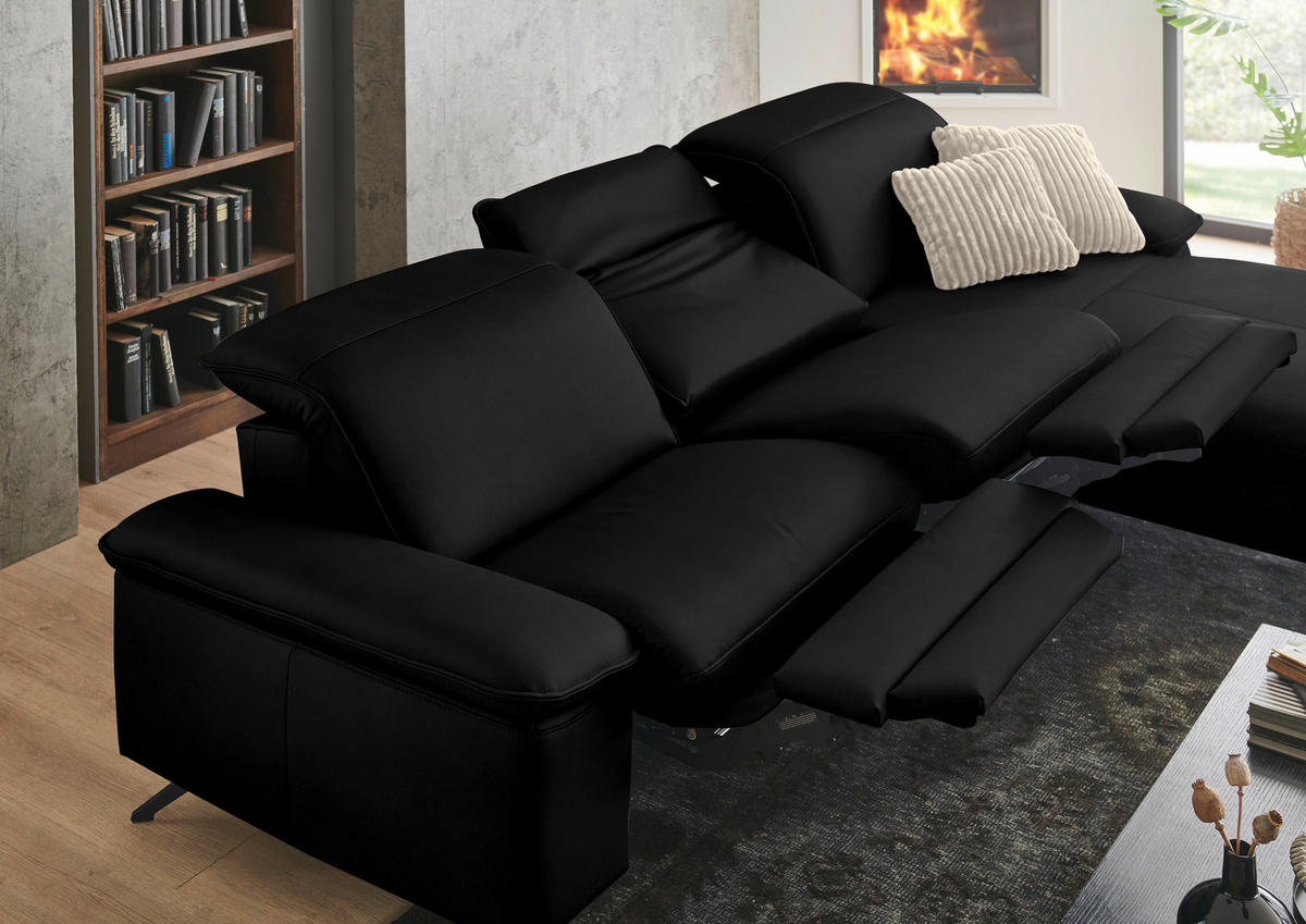 ECKSOFA  Echtleder Schwarz  - Schwarz, Design, Leder/Metall (307/169cm) - Beldomo Premium