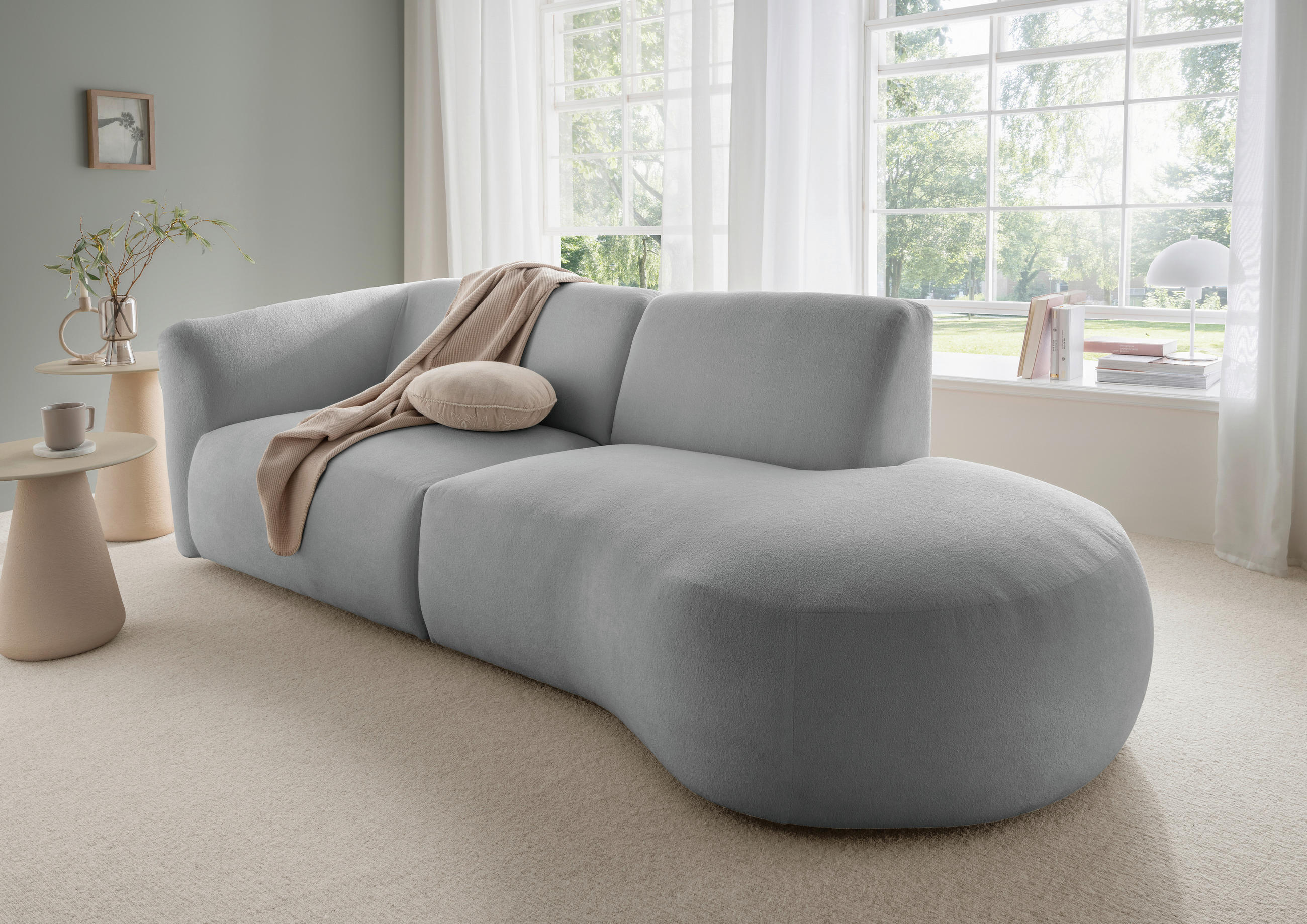 ECKSOFA Jesi Silberfarben Mikrofaser  - Silberfarben/Schwarz, MODERN, Kunststoff/Textil (238/107cm) - Livetastic