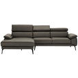 ECKSOFA Graubraun Echtleder  - Graubraun/Schwarz, Design, Leder/Metall (187/295cm) - Novel