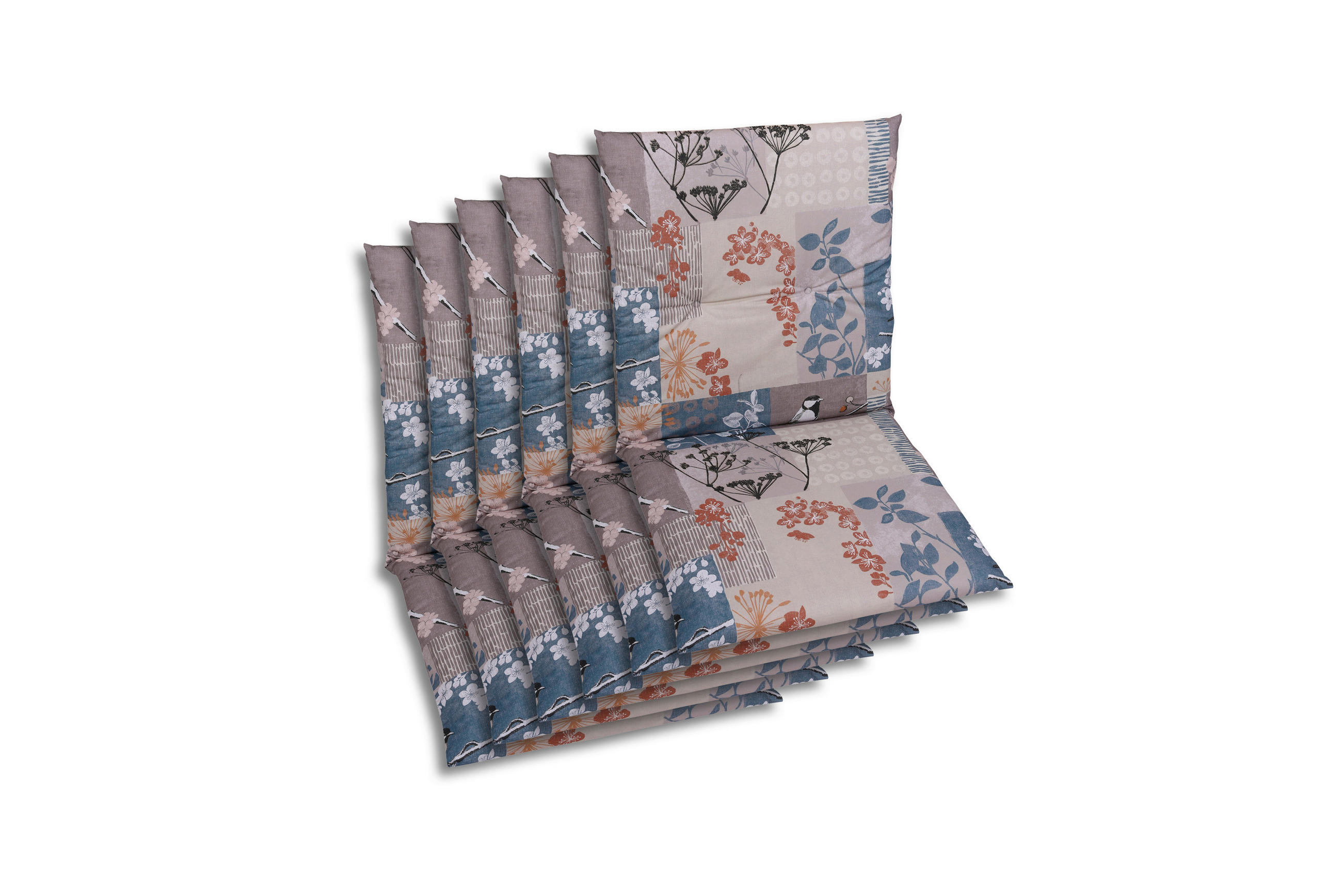 SESSELAUFLAGENSET in Blau, Schwarz, Weiß, Taupe, Rostfarben Blätter  - Taupe/Blau, Basics, Textil (48/5/98cm)