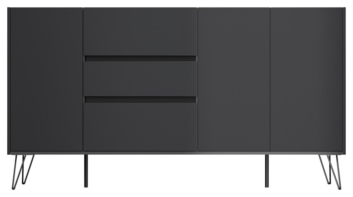 SIDEBOARD Posseik Industrial 177/93,6/42 cm 3 Schublade(n)  - Eichefarben/Graphitfarben, Design, Holzwerkstoff/Metall (177/93,6/42cm) - P & B