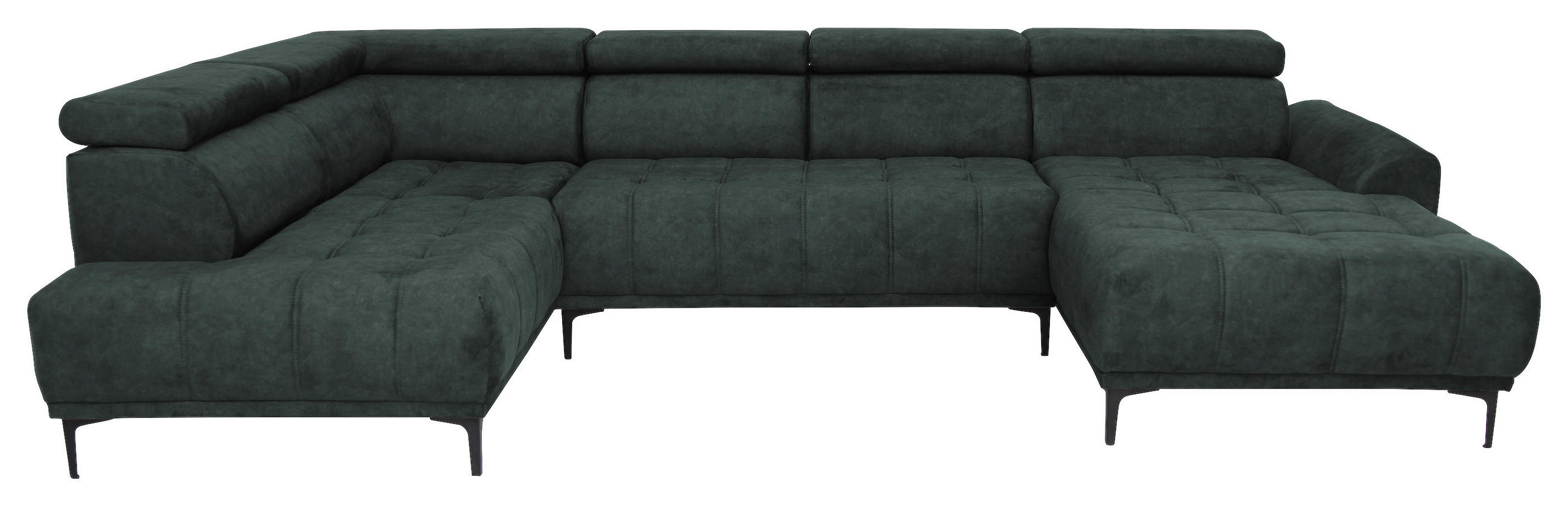 WOHNLANDSCHAFT Cancun Dunkelgrün Velours  - Dunkelgrün/Schwarz, Design, Textil/Metall (191/340/172cm) - Stylife