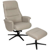 RELAXSESSELSET REACH Lederlook Echtleder    - Hellgrau/Schwarz, Design, Leder/Textil (76/107/79cm) - Livetastic