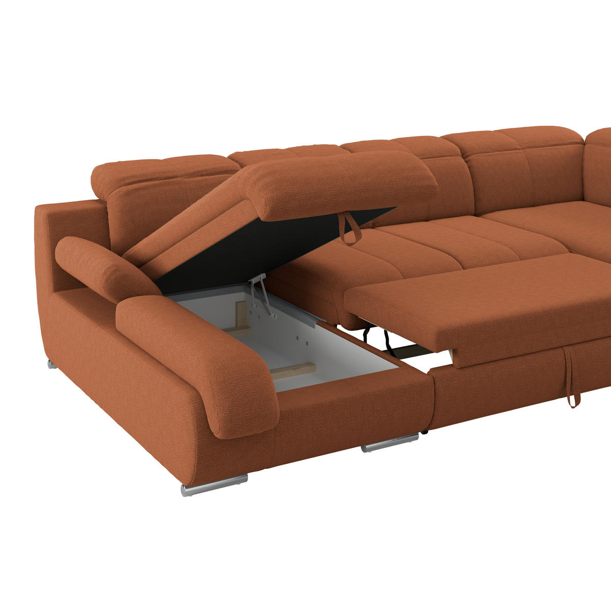 WOHNLANDSCHAFT MULTI Terracotta Chenille  - Chromfarben/Terracotta, MODERN, Textil/Metall (184/345/228cm) - Livetastic