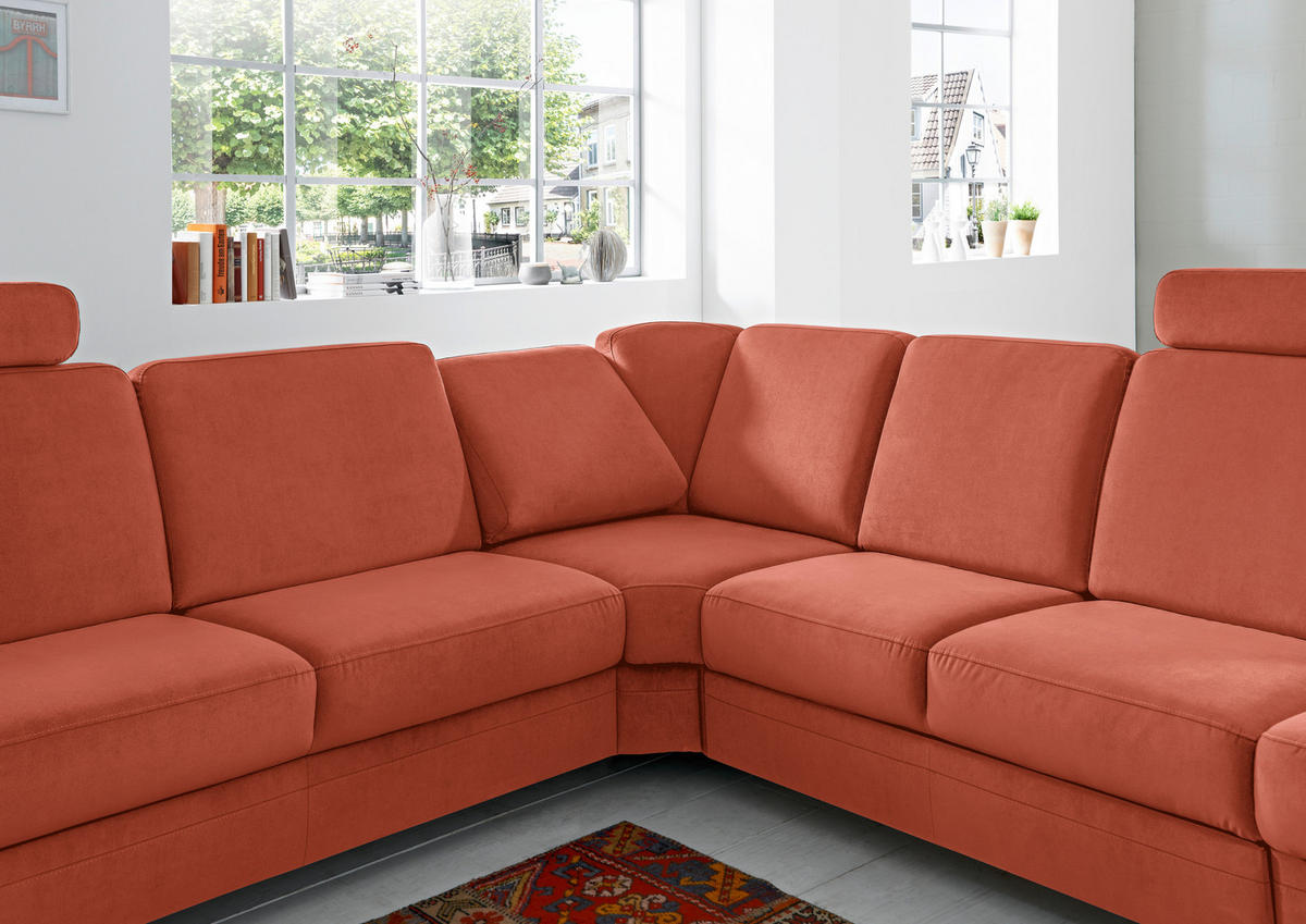 ECKSOFA in Flachgewebe Terracotta  - Terracotta/Alufarben, Konventionell, Textil/Metall (269/287cm) - Beldomo System