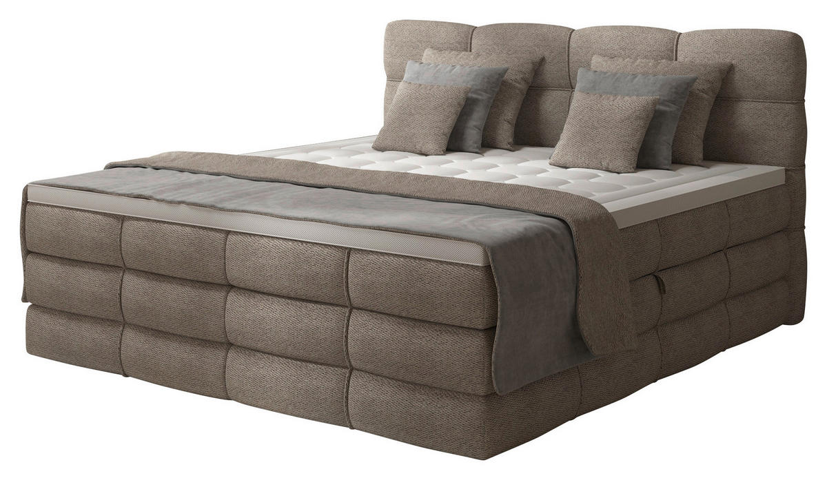 BOXSPRINGBETT 160/200 cm,  in Sandfarben, gepolstertes Kopfteil, Bettkasten, Topper, Matratzen, H3 + H3 = fest  - Sandfarben/Schwarz, Design, Kunststoff/Textil (160/200cm) - Chameo