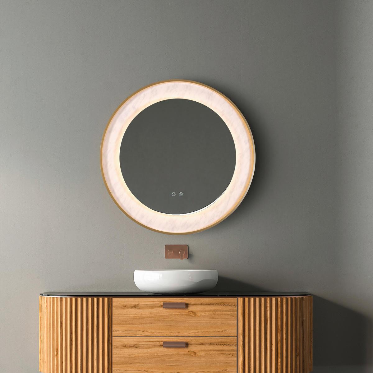 BADEZIMMER-WANDLEUCHTE Luxo 80/80 cm   - Goldfarben, Design, Glas/Metall (80/80cm) - Searchlight