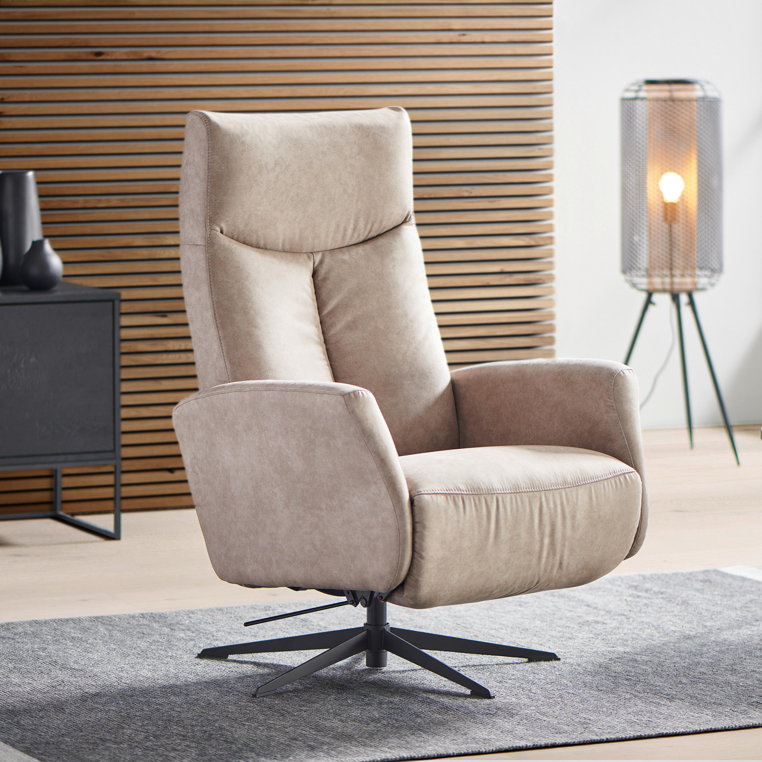 RELAXSESSEL Mikrofaser Relaxfunktion, Fußteilverstellung    - Hellgrau/Schwarz, Design, Textil/Metall (73/105/82cm) - Welnova