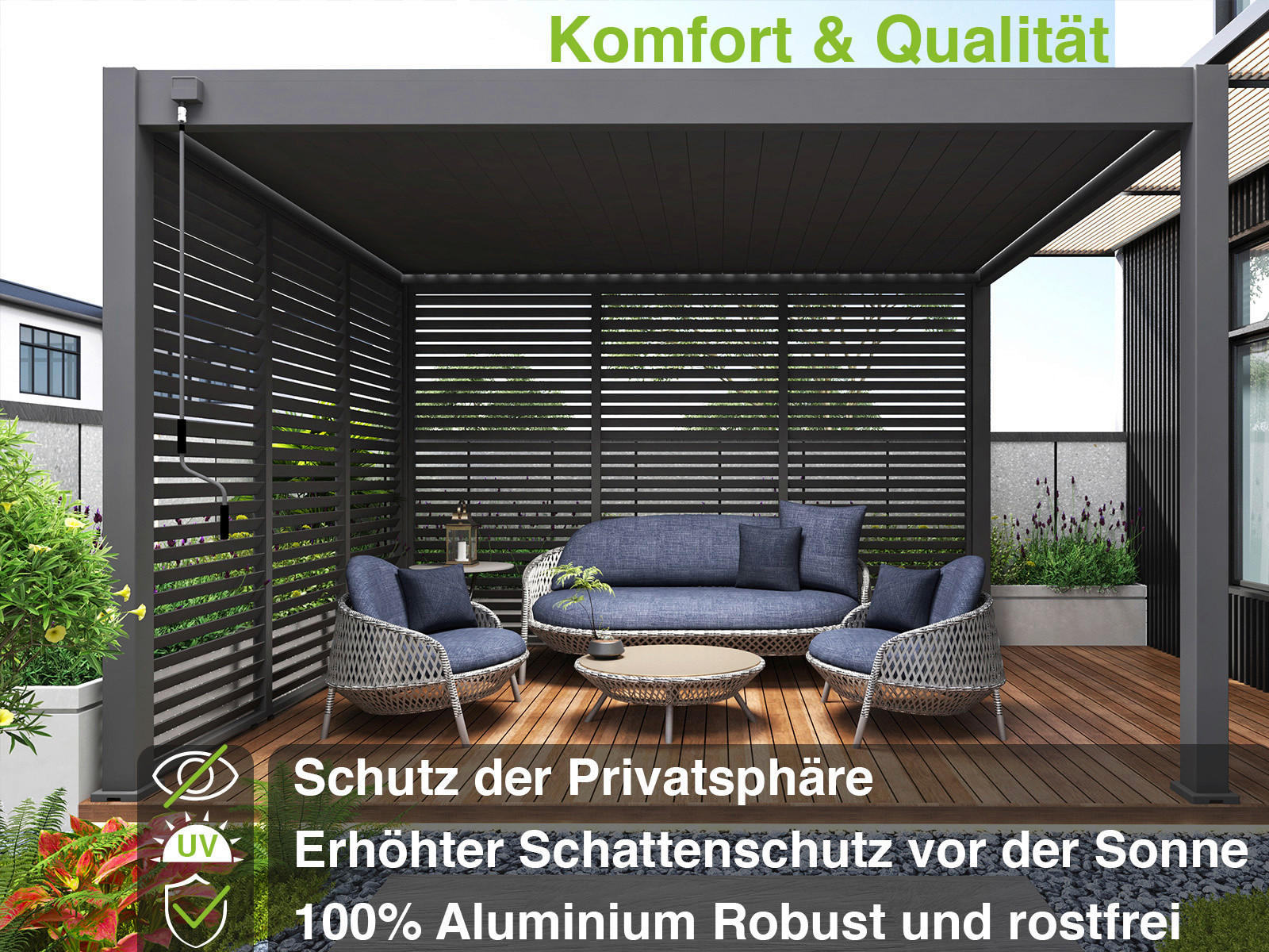 PERGOLA-SEITENTEIL - Anthrazit, Basics, Metall (123/235/10cm) - Gardenson