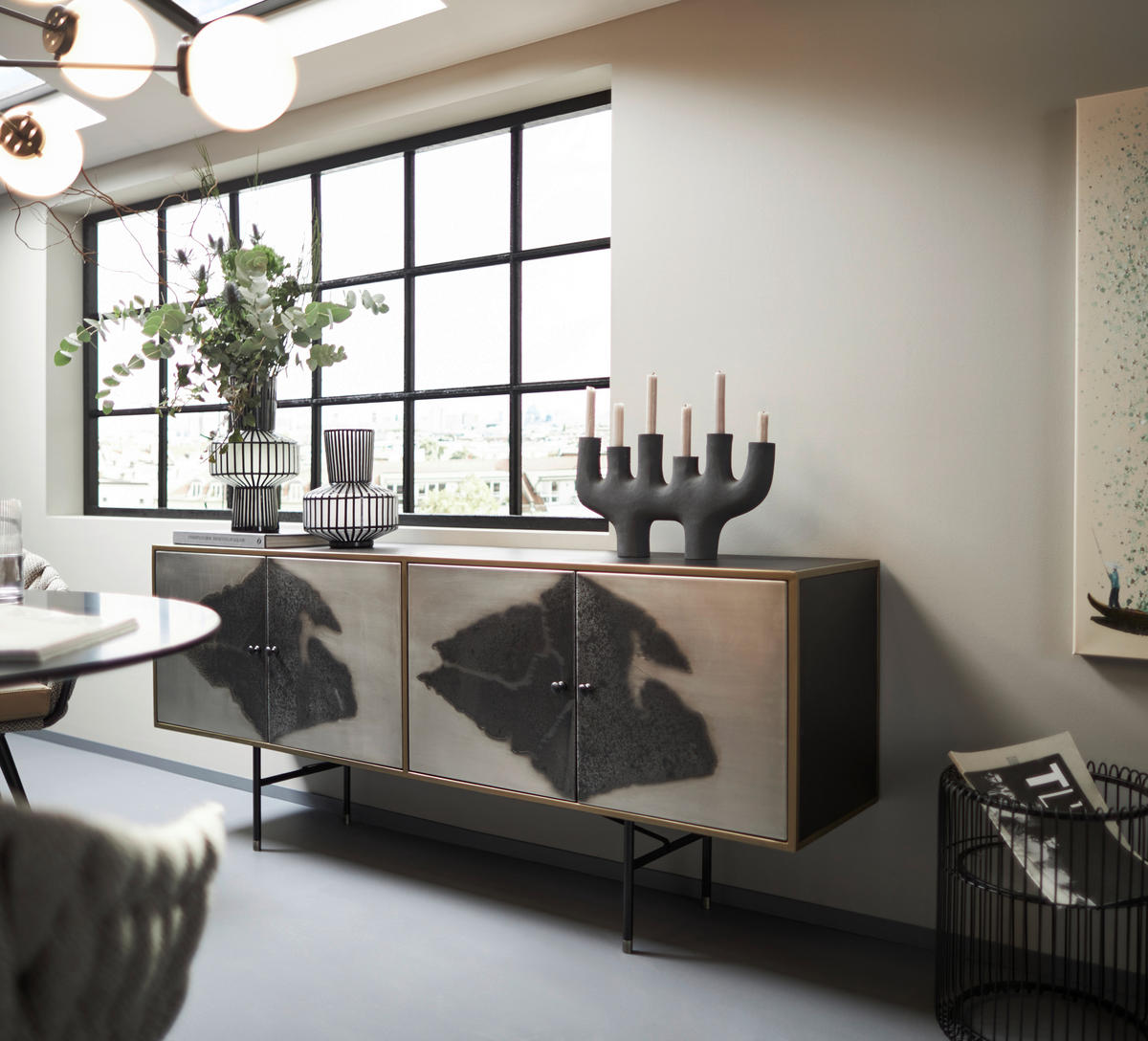 VASE 42 cm  - Hellgrau/Schwarz, Design, Glas (23/42/23cm)