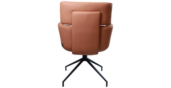 ARMLEHNSTUHL in Eisen Echtleder pigmentiert - Cognac/Schwarz, Design, Leder/Metall (62/92/66cm) - Dieter Knoll
