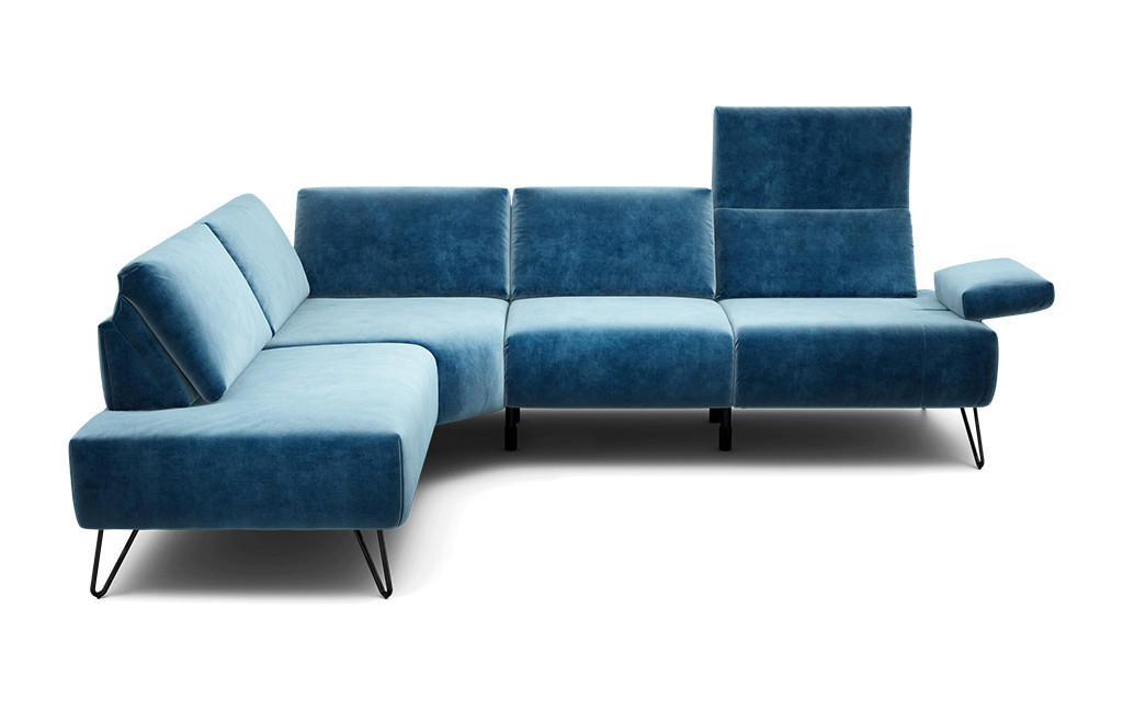 ECKSOFA Cosy Blau Samt  - Blau/Schwarz, Design, Textil/Metall (193/248-263cm) - SENSOO