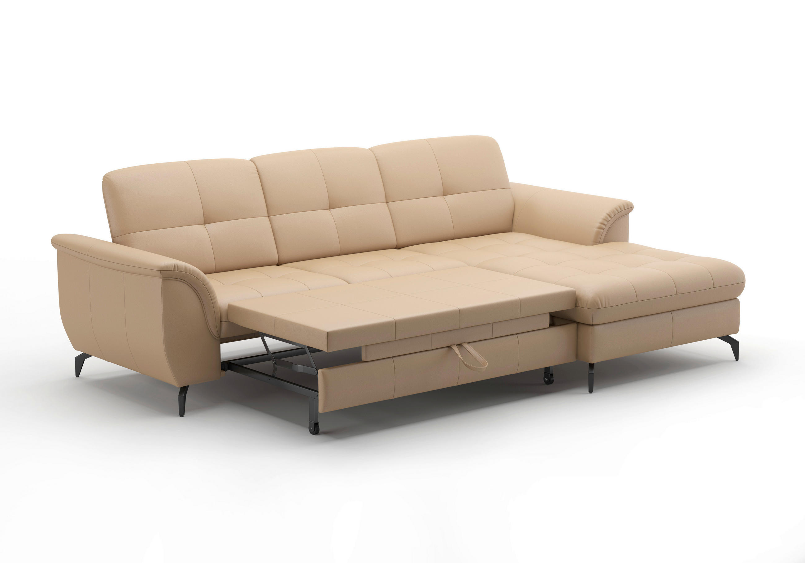 ECKSOFA ZORA E Cappuccino Echtleder  - Schwarz/Cappuccino, MODERN, Leder/Metall (262/164cm) - Sit & More