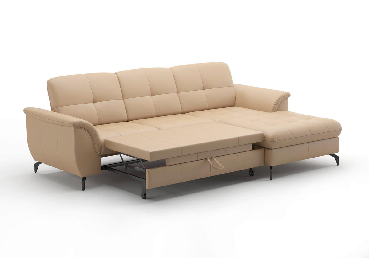 ECKSOFA in Echtleder Cappuccino  262/164 cm  - Schwarz/Cappuccino, MODERN, Leder/Metall (262/164cm) - Sit & More