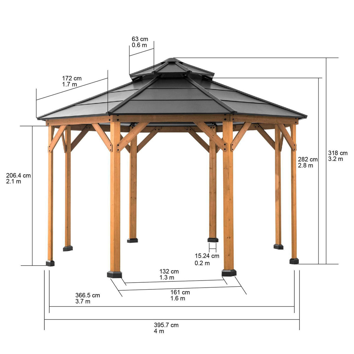 PAVILLON 396/318/396 cm   - Anthrazit, Basics, Holz/Kunststoff (396/318/396cm)