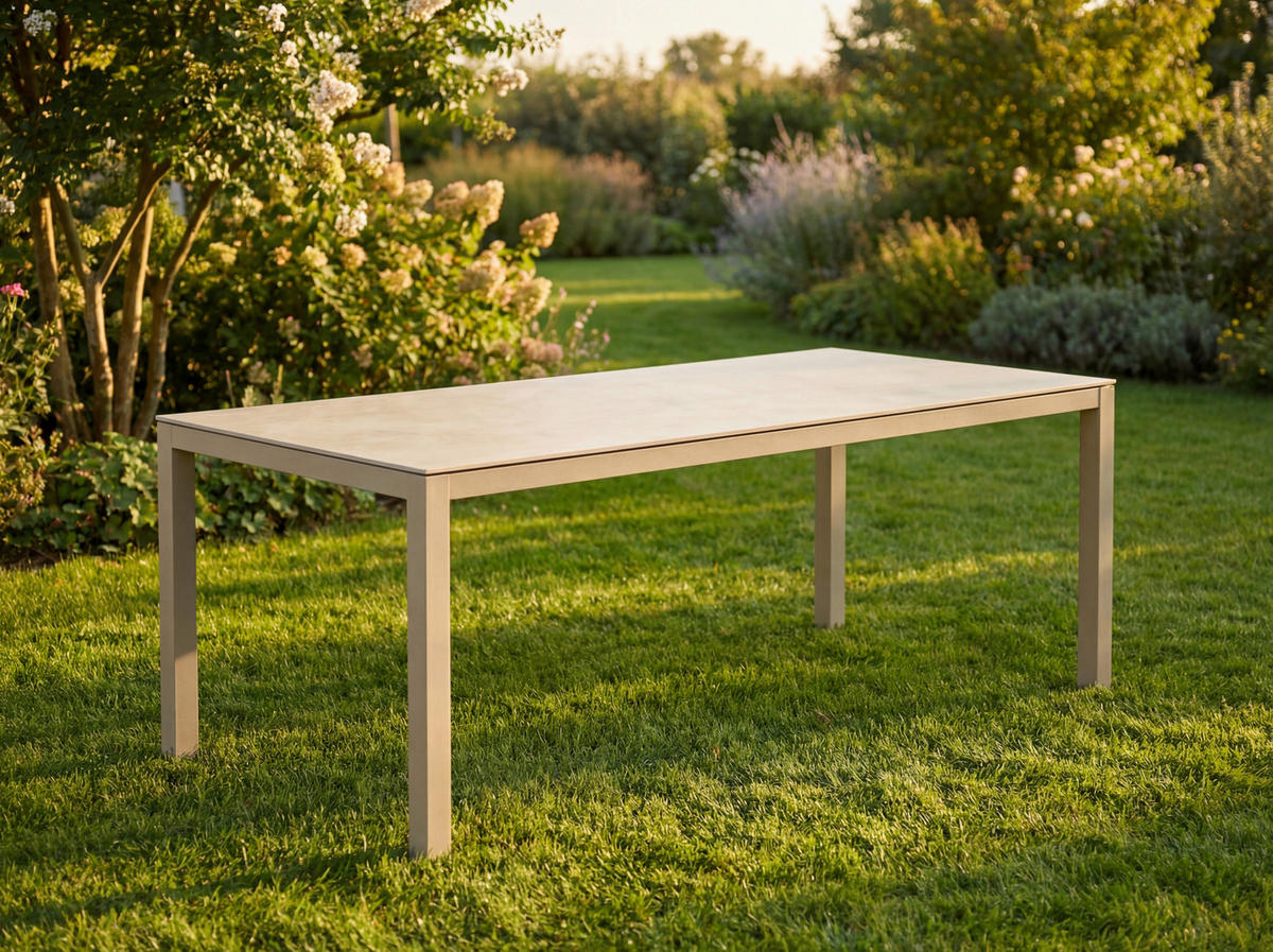 GARTENTISCH 220/100/74 cm Metall, Stein Champagner, Beige rechteckig  - Champagner/Beige, Basics, Stein/Metall (220/100/74cm) - Tierra Outdoor