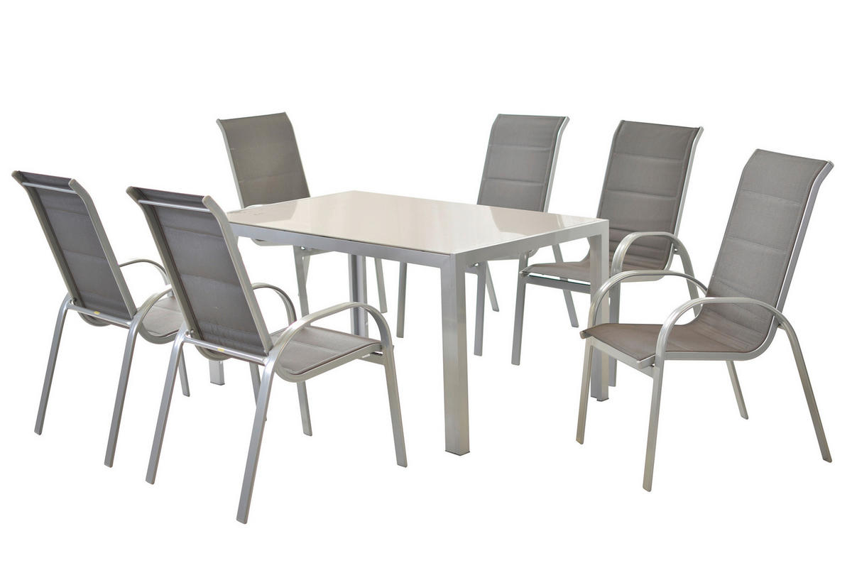 GARTENTISCHGRUPPE beschichtet Aluminium ,[ ]} - Anthrazit/Silberfarben, KONVENTIONELL, Glas/Textil - Gardenson