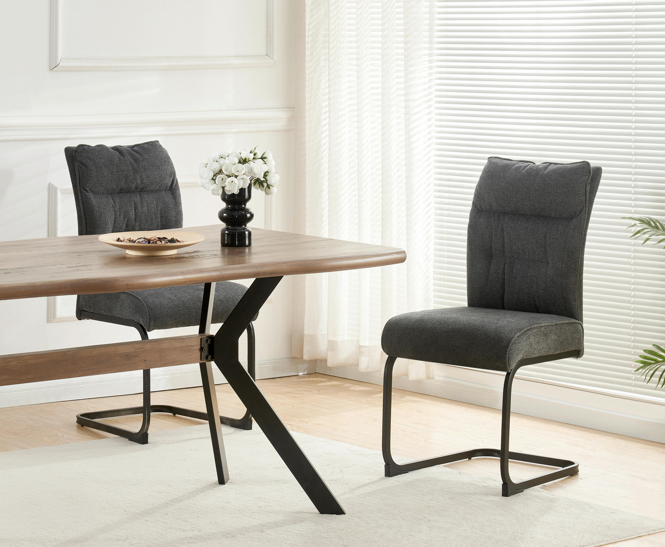 SCHWINGSTUHL-SET 2 Stück  in Webstoff  - Anthrazit/Schwarz, MODERN, Textil/Metall (47/94/61cm) - MID.YOU