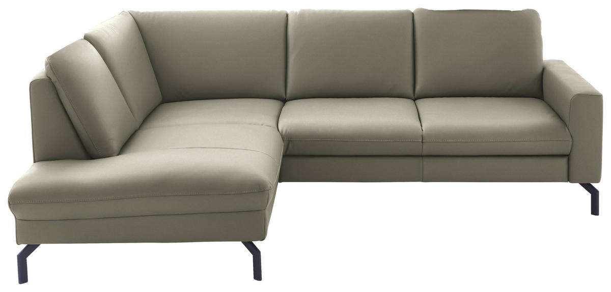 ECKSOFA Echtleder Hellgrau  - Hellgrau/Schwarz, Design, Leder/Metall (194/250cm) - Beldomo Premium