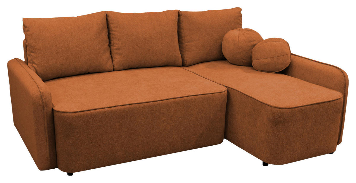 ECKSOFA in Struktur, Bouclé Rostfarben  - Rostfarben/Schwarz, Design, Kunststoff/Textil (209/143cm) - MID.YOU