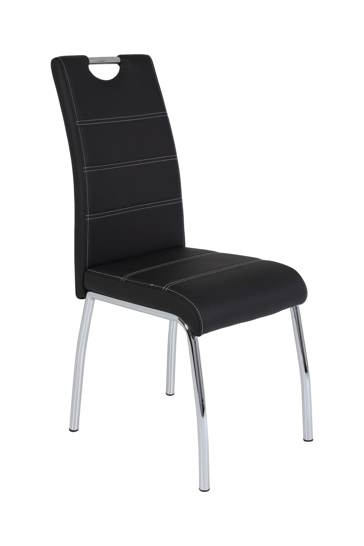 STUHL-SET 4 Stück  in Stahl Lederlook Metall, Textil  - Chromfarben/Schwarz, MODERN, Textil/Metall (44/98/61cm) - MID.YOU