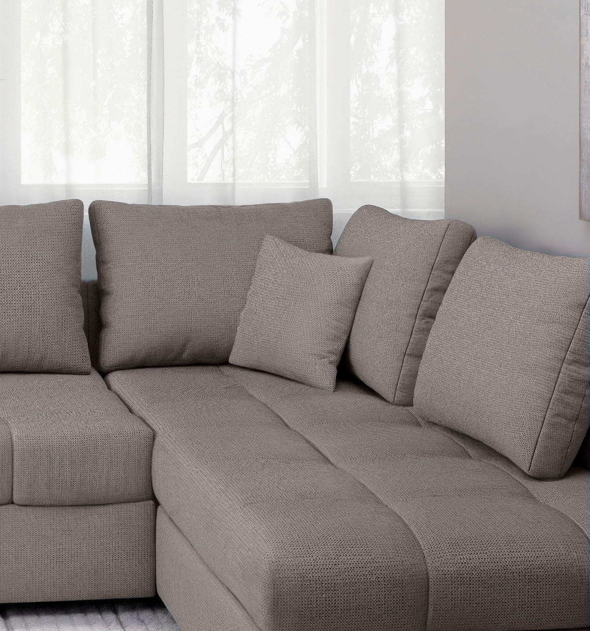 ECKSCHLAFSOFA in Graubraun Textil   - Graubraun/Schwarz, Modern, Holz/Textil (298/202cm) - MID.YOU