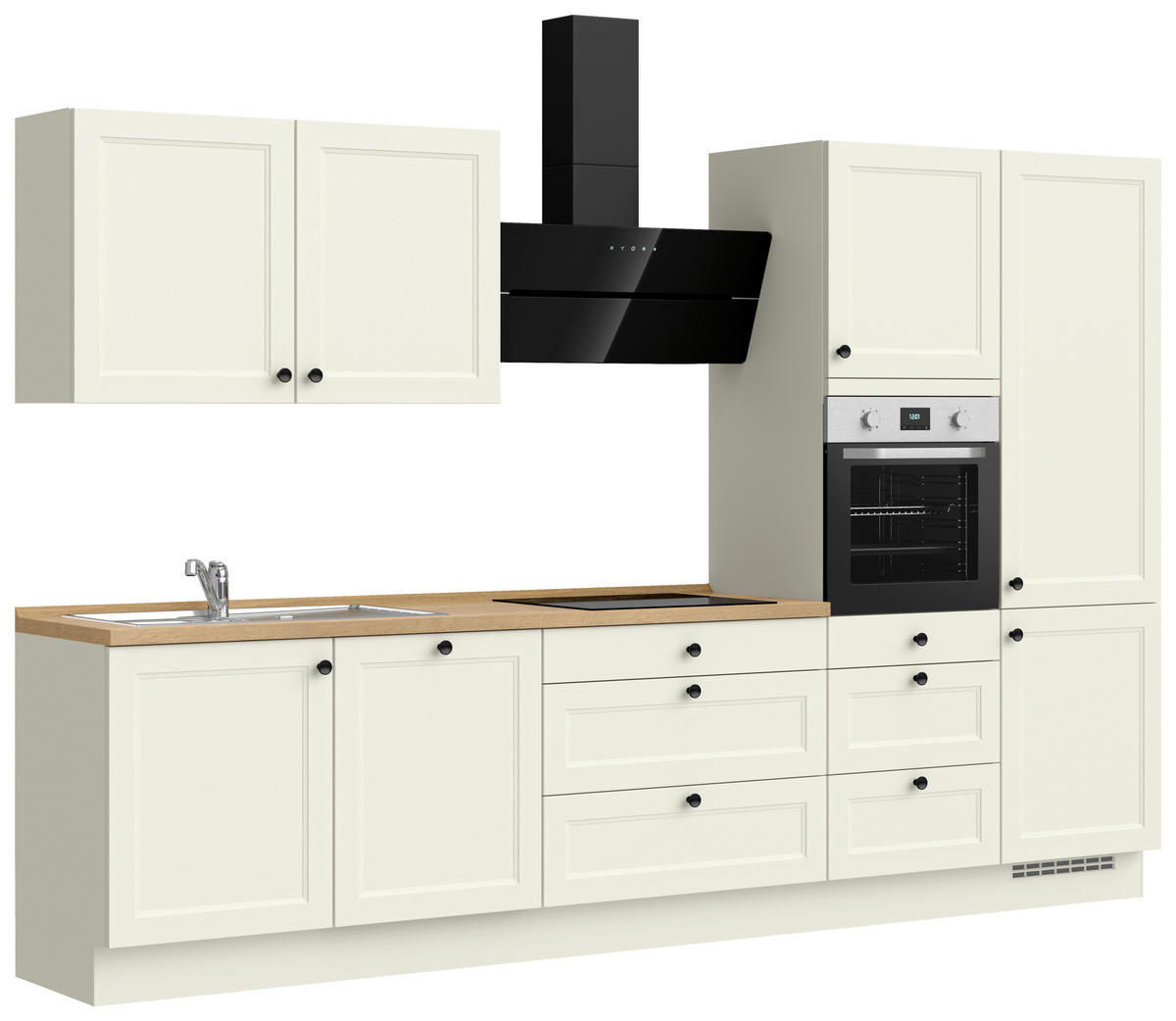 KÜCHENBLOCK Cascada 330 cm  in Weiß, Eichefarben  - Eichefarben/Schwarz, MODERN, Holzwerkstoff/Metall (330cm) - Nobilia