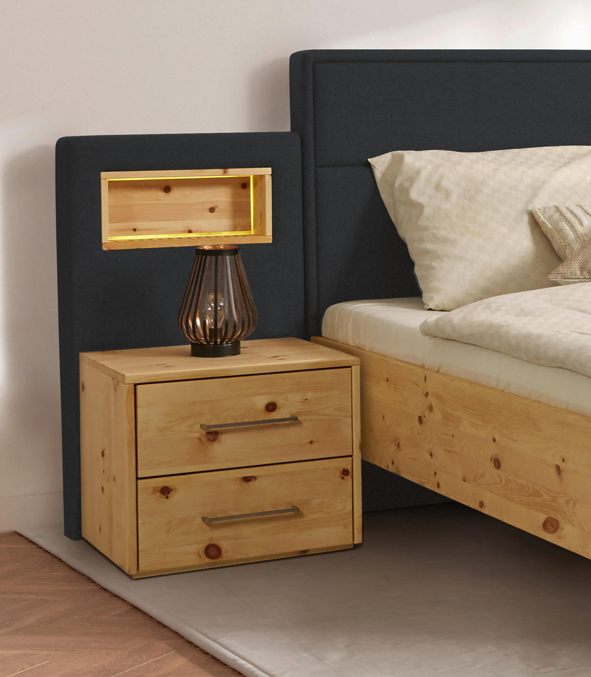 BETT 200/200 cm  Zirbelkieferfarben, Dunkelgrau   - Dunkelgrau/Zirbelkieferfarben, Natur, Holz/Textil (200/200cm) - Valnatura