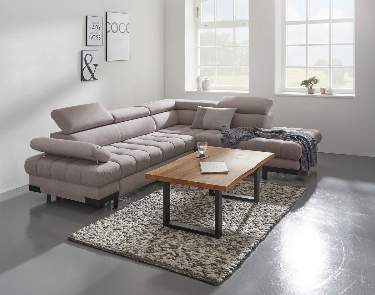 ECKSOFA Hellgrau Webstoff  - Hellgrau/Schwarz, Design, Textil/Metall (263/223cm) - Welnova