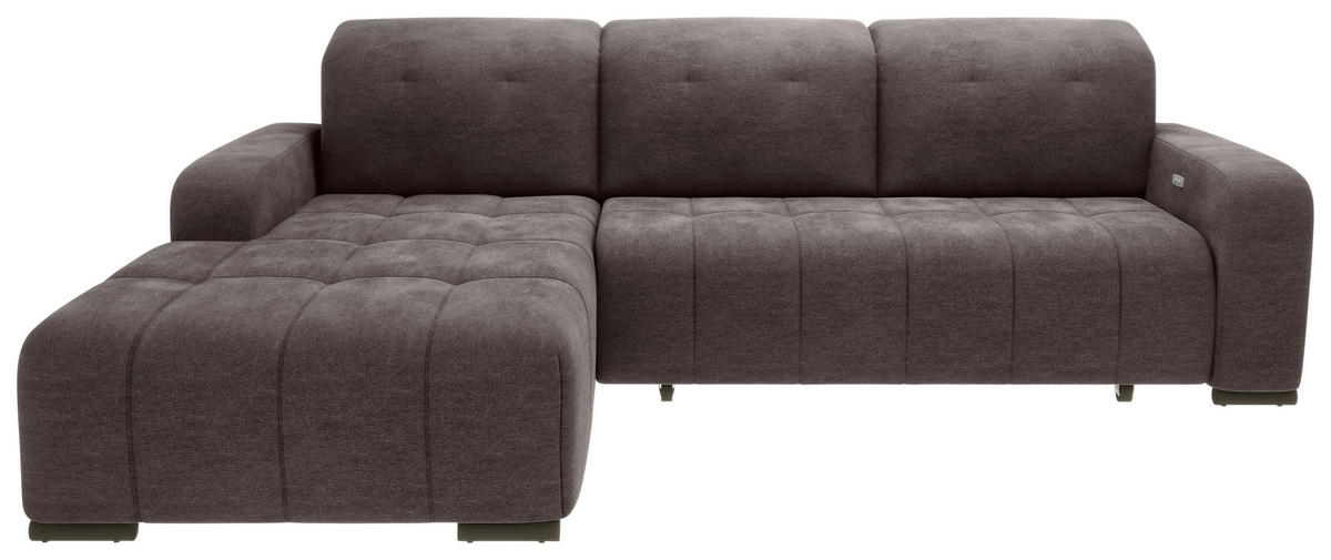 ECKSOFA VICARI Braun Mikrofaser Kopfteilverstellung, Sitzvorzug  - Schwarz/Braun, MODERN, Textil/Metall (185/292cm) - Livetastic