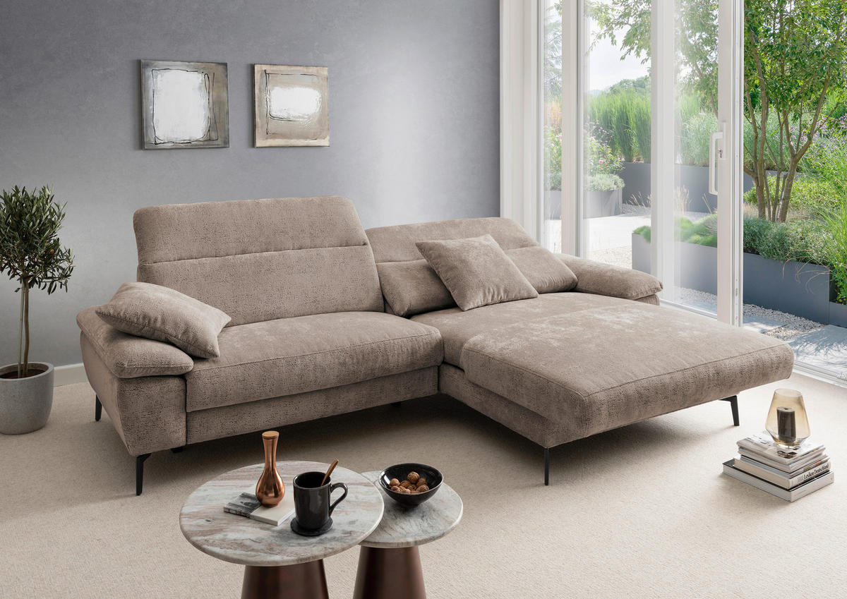 ECKSOFA Chenille Braun  - Schwarz/Braun, Konventionell, Textil/Metall (300/178cm) - Livetastic