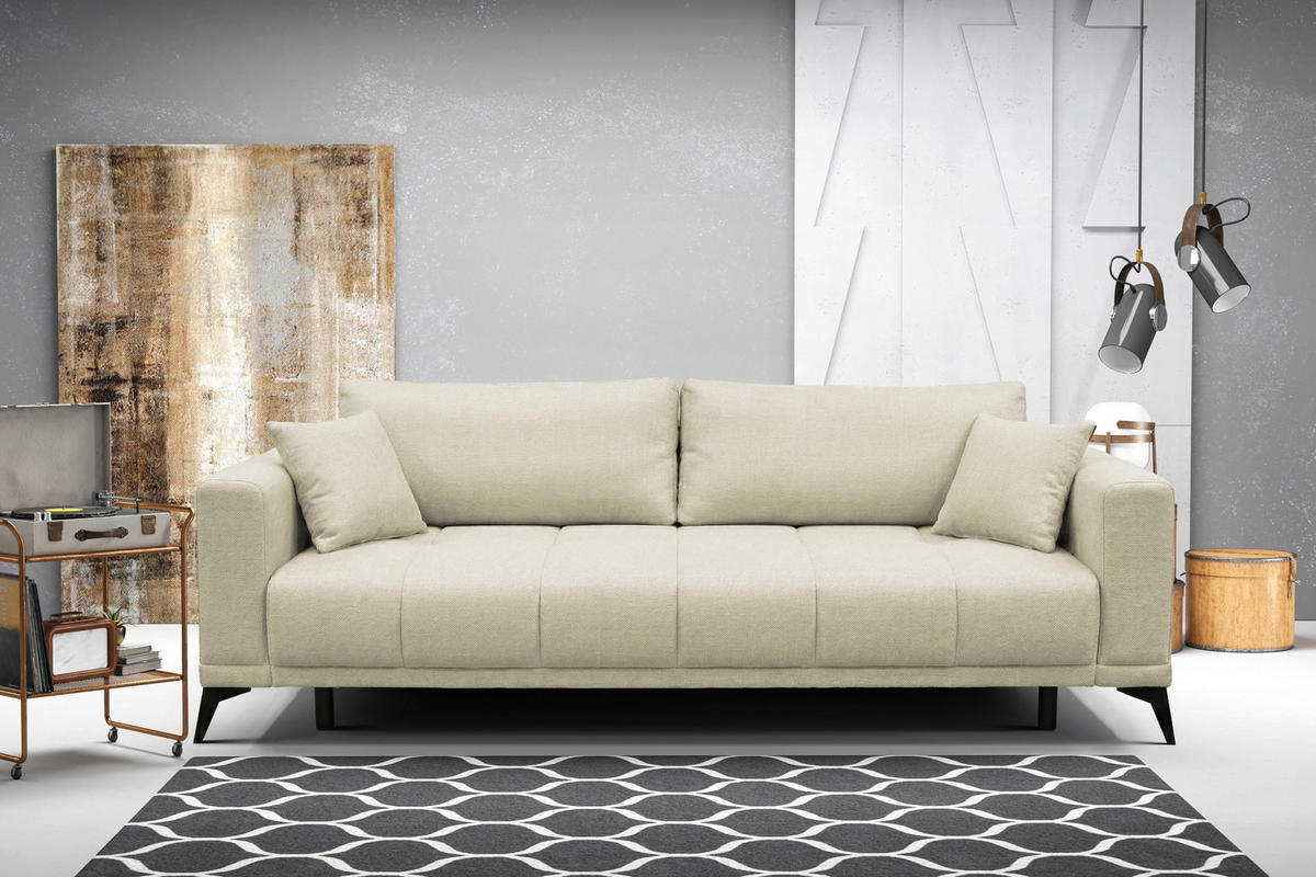 SCHLAFSOFA GRANDE in Chenille Beige  - Beige/Schwarz, Design, Textil/Metall (238/83/98cm) - MID.YOU
