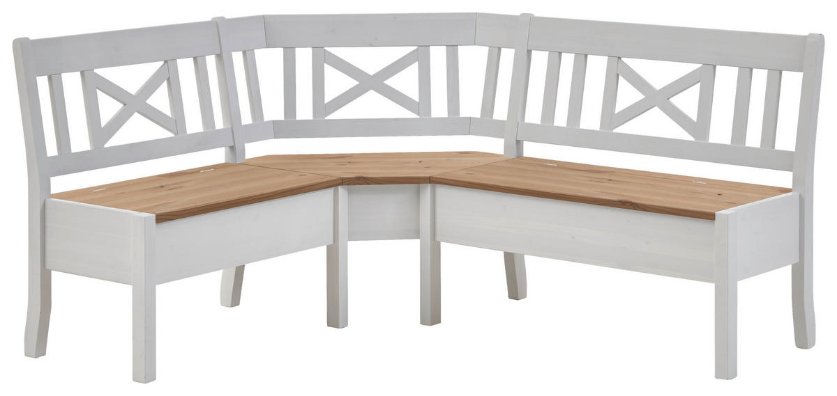 ECKBANK 170/147 cm Weiß, Laugenfarbig Kiefer massiv   - Laugenfarbig/Weiß, ROMANTIK / LANDHAUS, Holz (170/147cm) - Boxxx