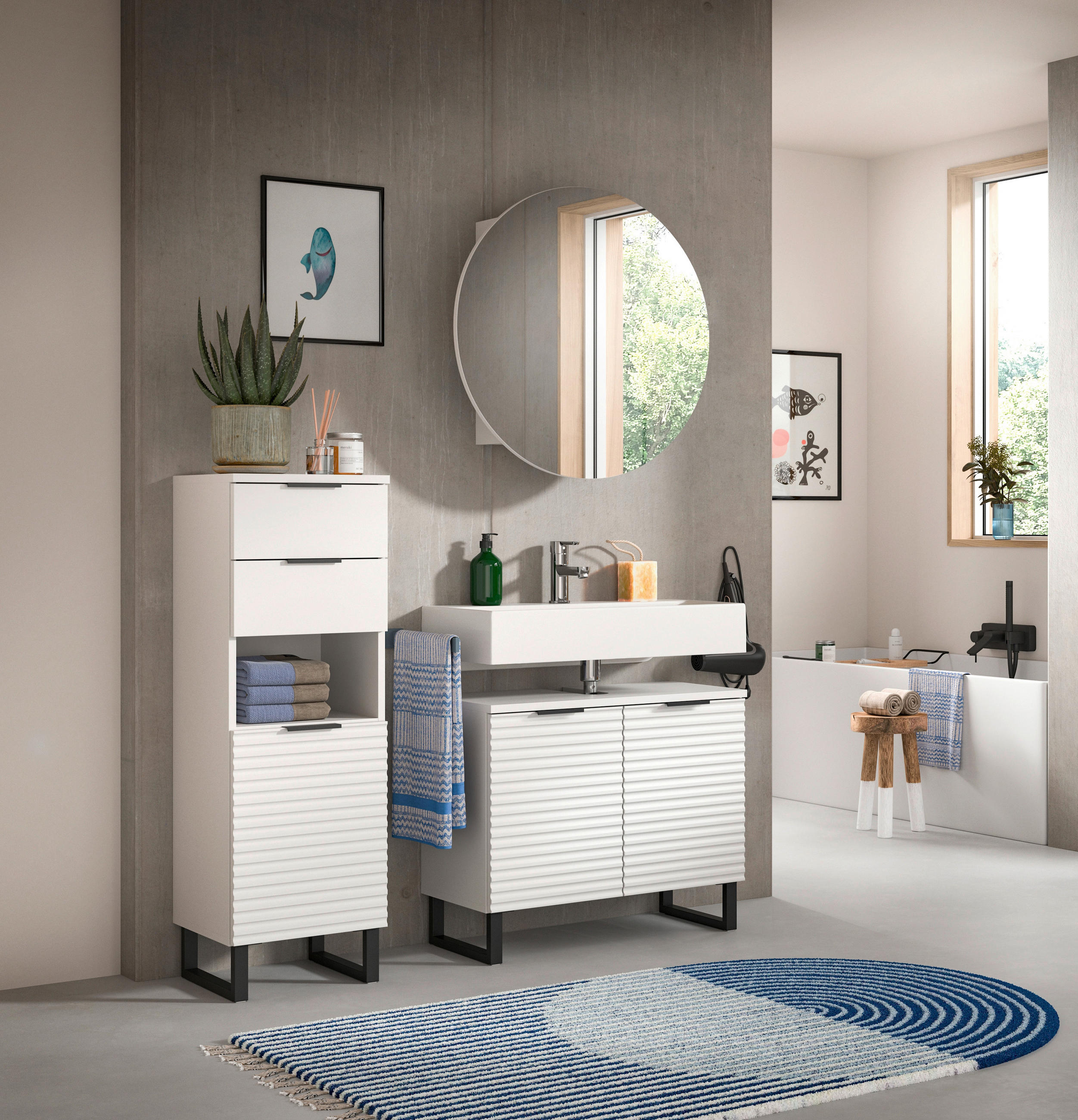 BADEZIMMER 3-teilig  in 105 cm  - Schwarz/Weiß, MODERN, Holzwerkstoff/Metall (105cm) - MID.YOU