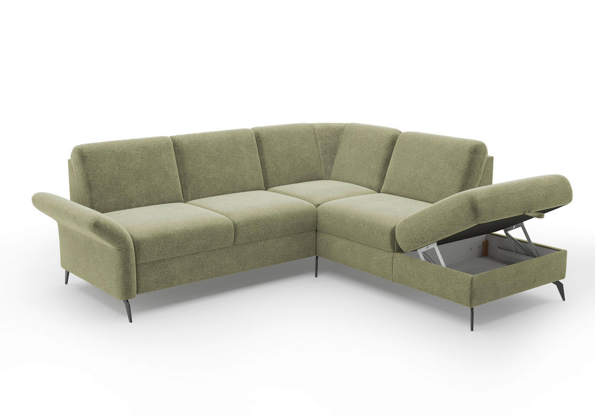 ECKSOFA ROCHELLE E Hellgrün Flachgewebe  - Schwarz/Hellgrün, KONVENTIONELL, Textil/Metall (240/216cm) - Sit & More