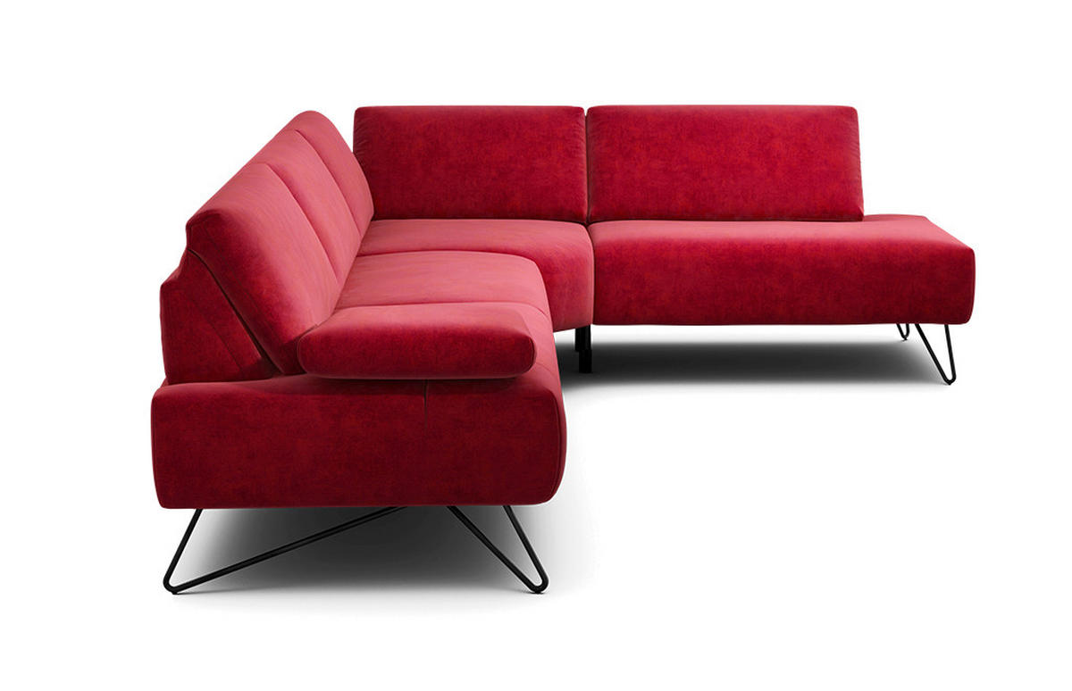 ECKSOFA Cosy Rot Samt  - Rot/Schwarz, Design, Textil/Metall (288-303/213cm) - SENSOO