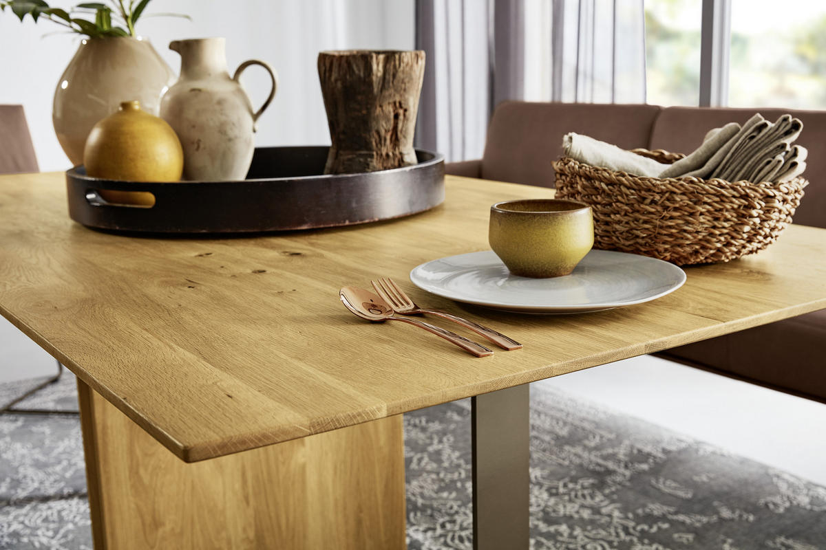 ESSTISCH Eiche massiv rechteckig Eichefarben  - Eichefarben/Bronzefarben, Design, Holz/Metall (200/100/75,2cm) - Musterring
