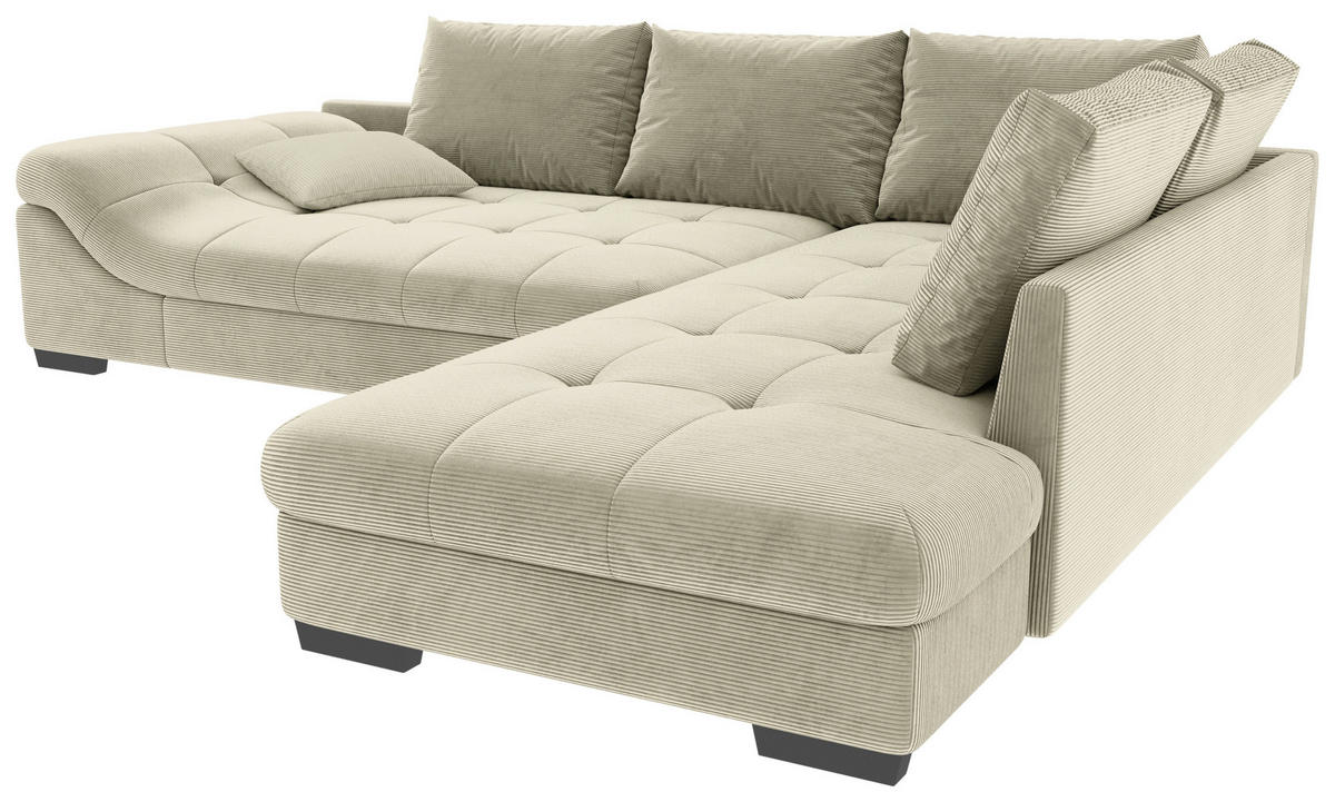 ECKSOFA Naturfarben Cord  - Schwarz/Naturfarben, KONVENTIONELL, Holz/Textil (298/202cm) - Carryhome