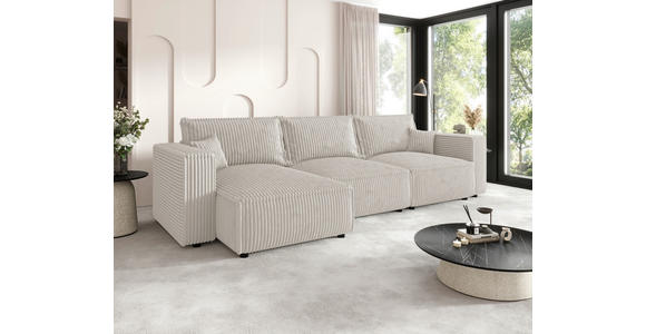 ECKSOFA Creme Cord Zierkissen, Rückenkissen, Schlaffunktion, Rücken echt  - Creme/Schwarz, MODERN, Kunststoff/Textil (153/350cm) - Xora
