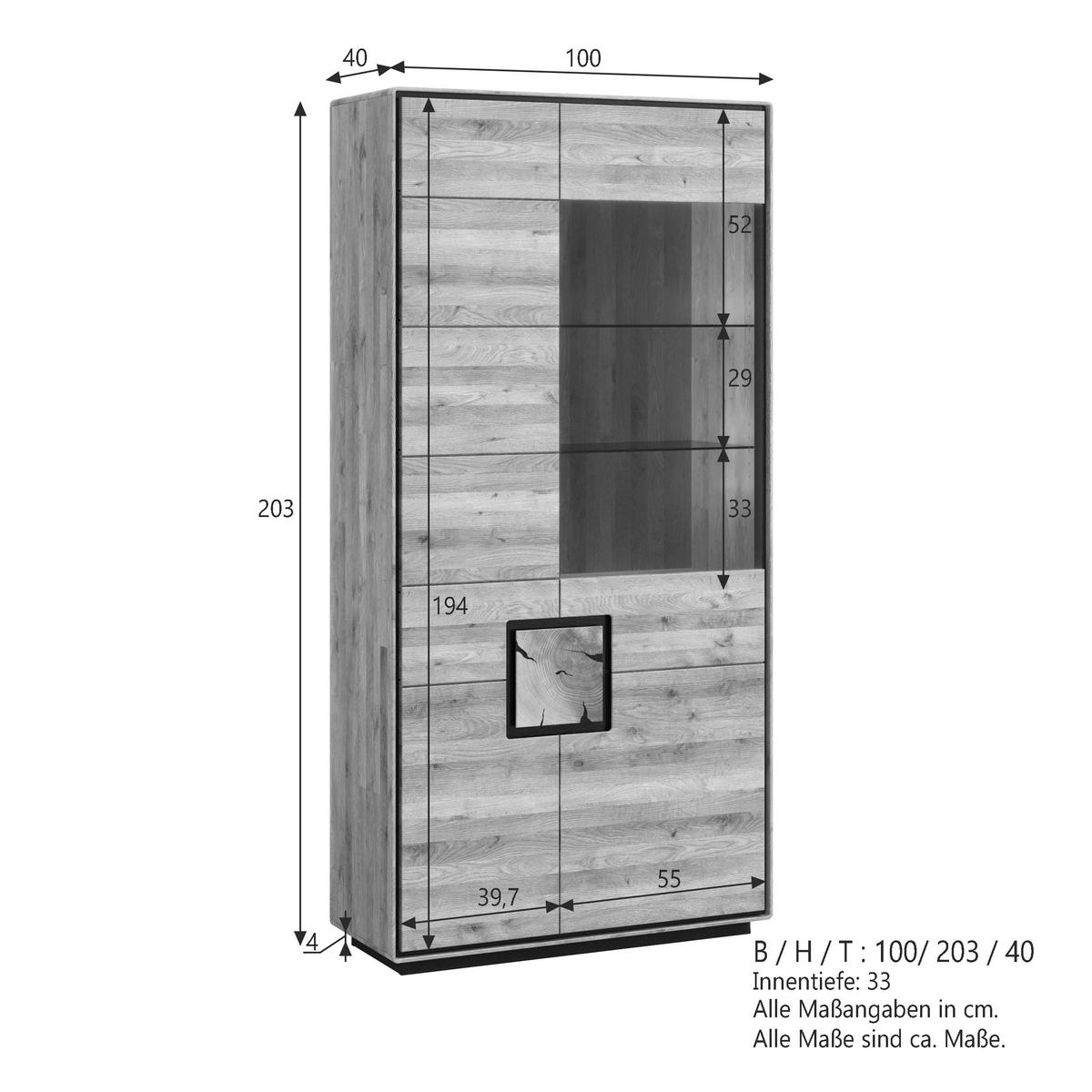VITRINE  in massiv Wildeiche Schwarz, Wildeiche  - Wildeiche/Schwarz, Basics, Holz (100cm) - Livetastic