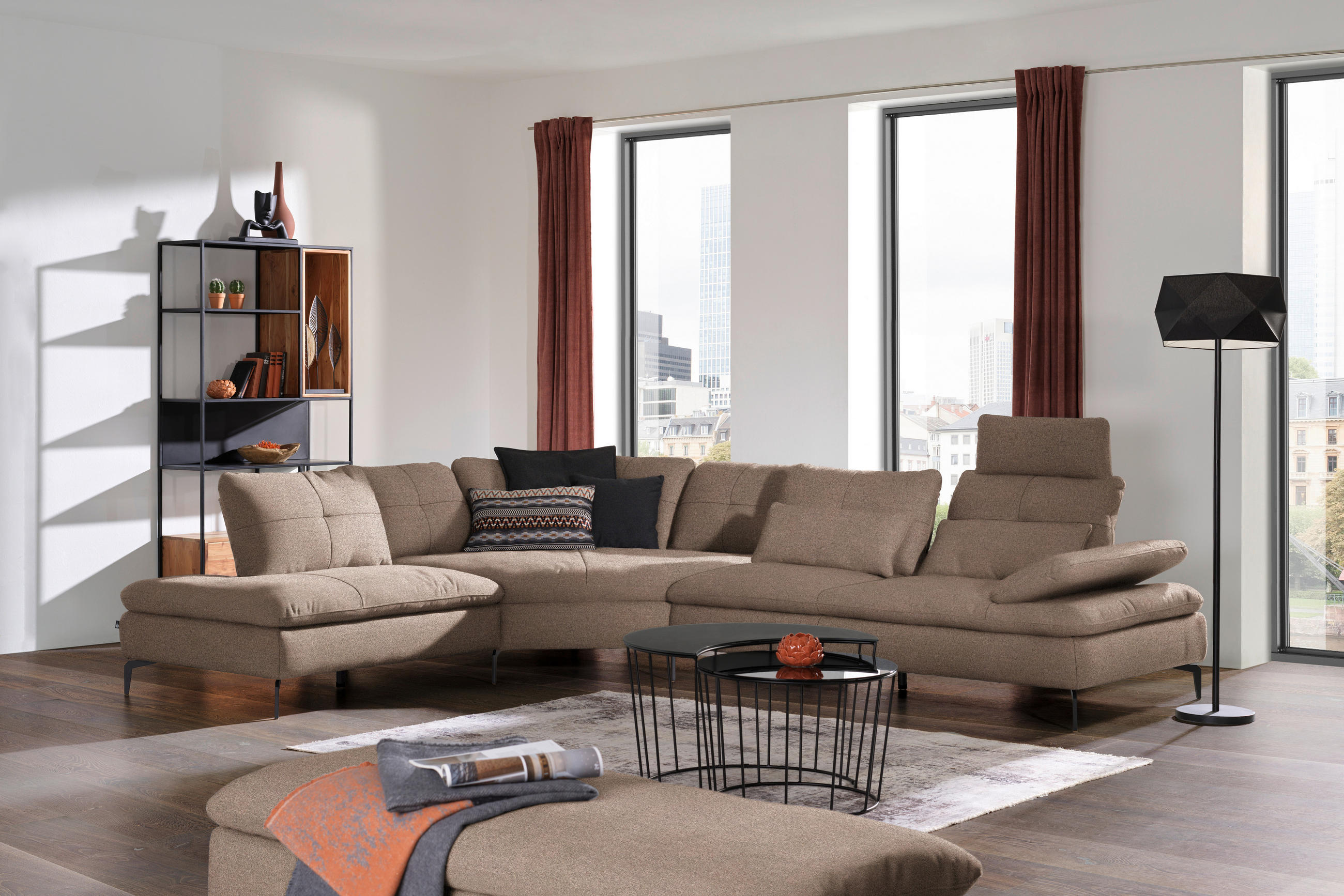 ECKSOFA in Flachgewebe Graubraun  271/344 cm  - Graubraun/Schwarz, Design, Textil/Metall (271/344cm) - Chilliano