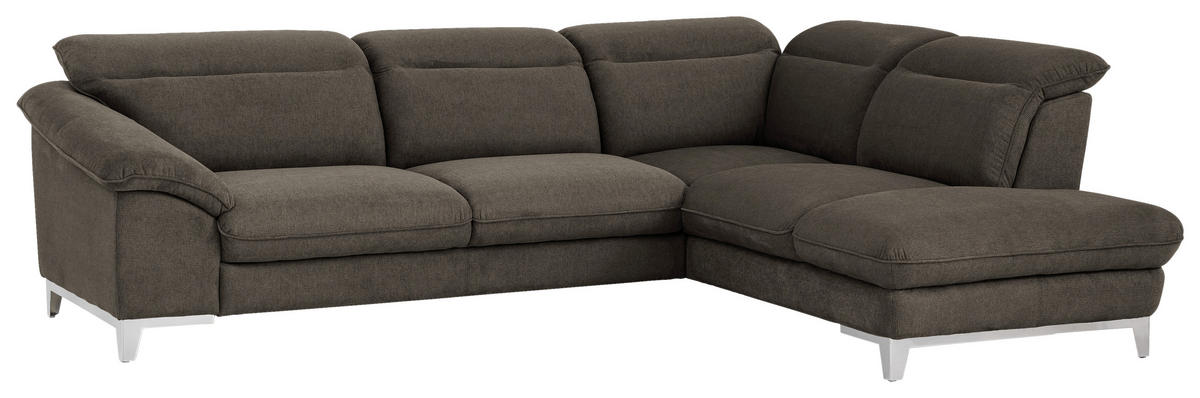 ECKSOFA Dunkelbraun Chenille  - Chromfarben/Dunkelbraun, Design, Textil/Metall (232/293cm) - Livetastic