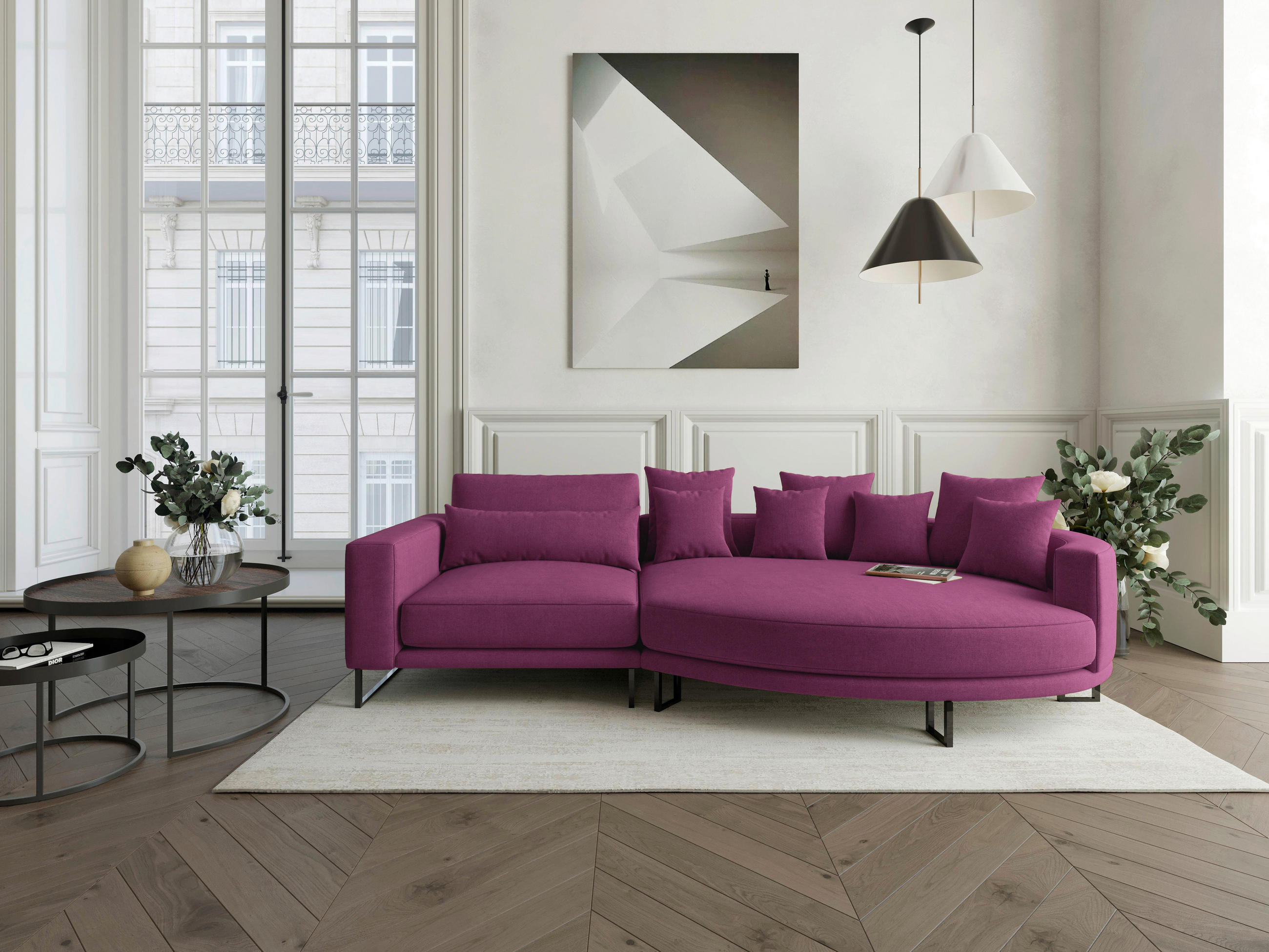 POHOVKA BIG SOFA, textil, magenta - magenta/černá, Design, kov/textil (283/150cm) - Livetastic