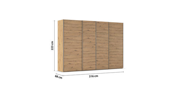 SCHWEBETÜRENSCHRANK 316/223/68 cm 4-türig Eiche Artisan  - Chromfarben/Eiche Artisan, Design, Holzwerkstoff/Metall (316/223/68cm) - Novel