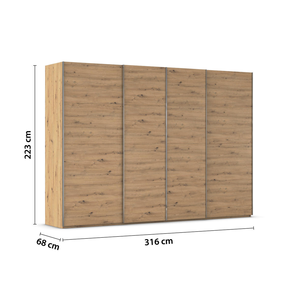 SCHWEBETÜRENSCHRANK 316/223/68 cm 4-türig Eiche Artisan  - Chromfarben/Eiche Artisan, Design, Holzwerkstoff/Metall (316/223/68cm) - Novel