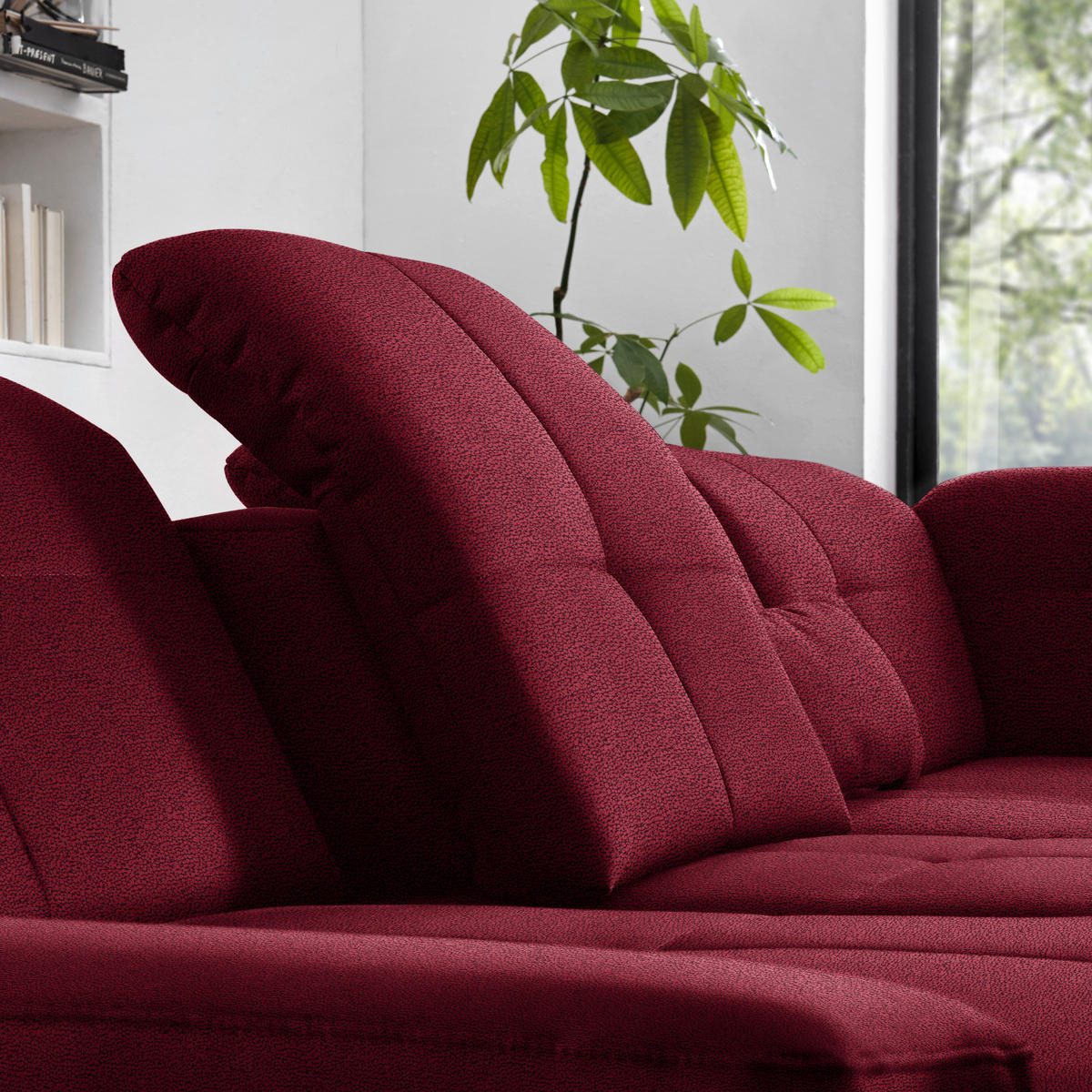 WOHNLANDSCHAFT  in Mikrofaser Weinrot  - Chromfarben/Weinrot, Design, Textil (195/371/260cm) - Beldomo Style