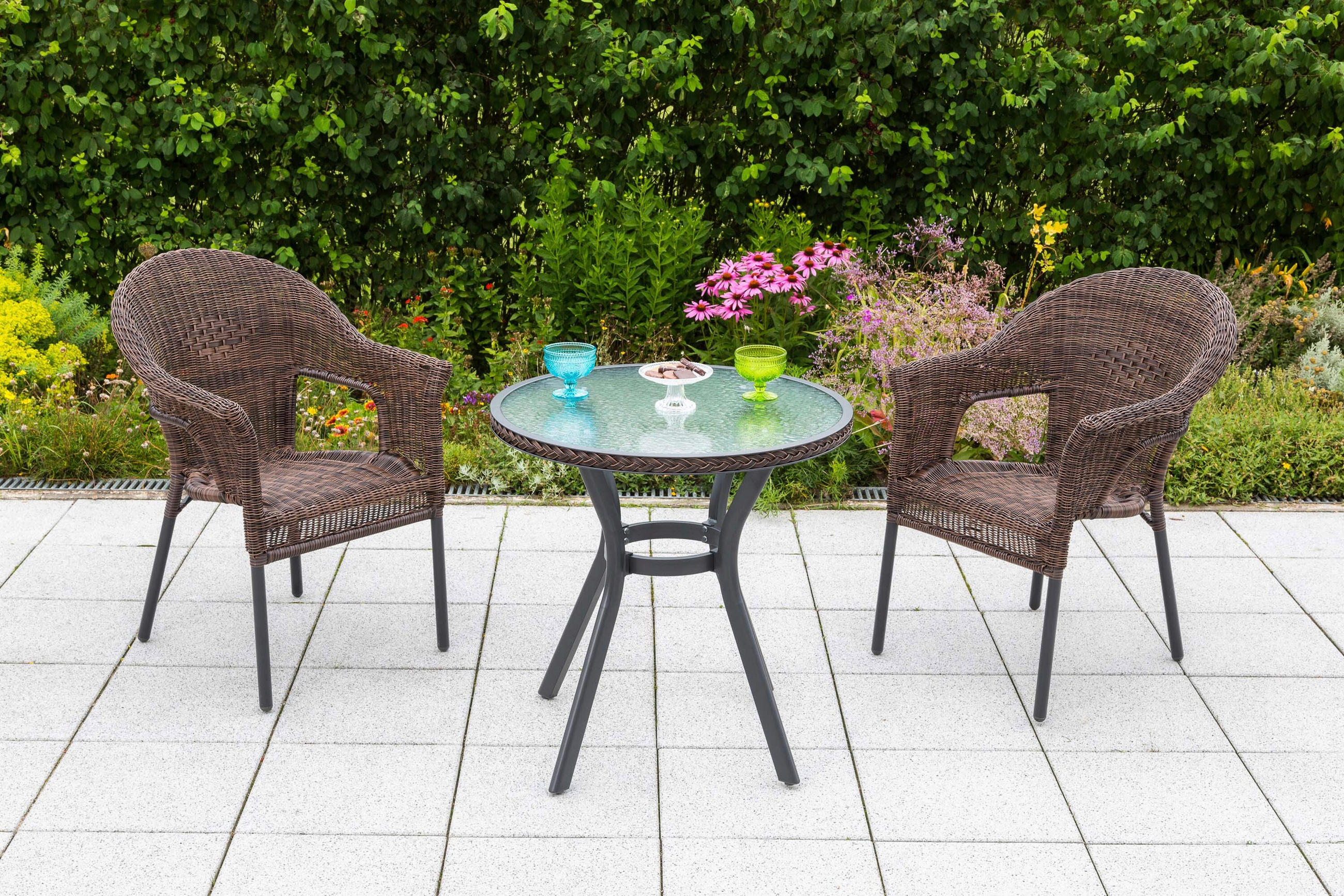 GARTENTISCHGRUPPE Aluminium  - Dunkelbraun/Graphitfarben, KONVENTIONELL, Glas/Kunststoff - Gardenson