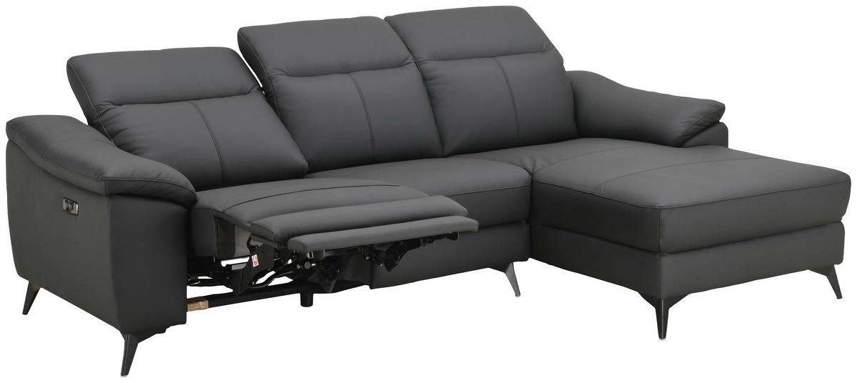 ECKSOFA  Lederlook Kombination Echtleder/Lederlook Schwarz  - Schwarz, Design, Leder/Textil (254/168cm) - Xora